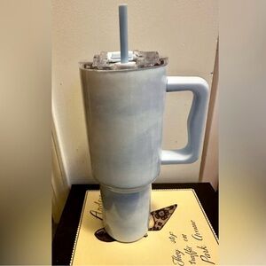 Blue Swirl 40 oz Stainless Steel Handled Tumbler with Straw